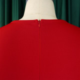 Women's fashion pure color round neck pleated cape banquet party evening dress dress ML3303
