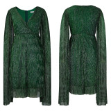 Women's fashion elegant temperament v-neck long sleeve evening gown dress   ML3305