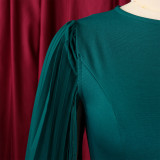 Women's fashion pure color round neck pleated cape banquet party evening dress dress ML3303