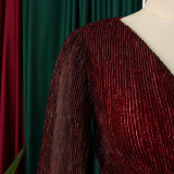 Women's fashion elegant temperament v-neck long sleeve evening gown dress   ML3305