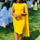 Women's fashion pure color round neck pleated cape banquet party evening dress dress ML3303