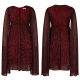 Women's fashion elegant temperament v-neck long sleeve evening gown dress   ML3305