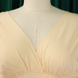 Foreign trade new female sexy V-neck solid color pleated jumpsuit  ML3302