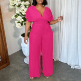 Foreign trade new female sexy V-neck solid color pleated jumpsuit  ML3302