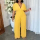 Foreign trade new female sexy V-neck solid color pleated jumpsuit  ML3302