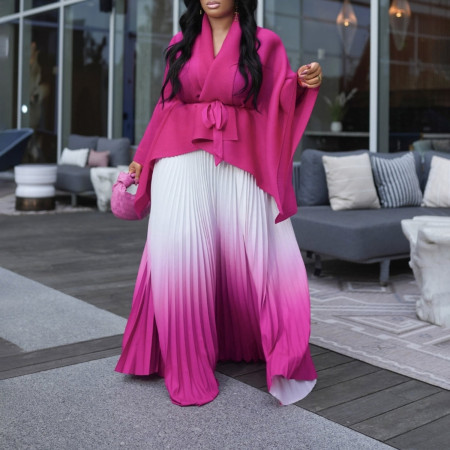 Irregular pleated lace-up top gradient skirt suit foreign trade two-piece suit  ML3297