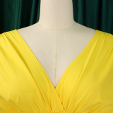 Foreign trade new female sexy V-neck solid color pleated jumpsuit  ML3302