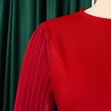 Women's fashion pure color round neck pleated cape banquet party evening dress dress ML3303