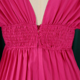 Foreign trade new female sexy V-neck solid color pleated jumpsuit  ML3302