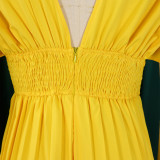 Foreign trade new female sexy V-neck solid color pleated jumpsuit  ML3302