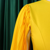 Women's fashion pure color round neck pleated cape banquet party evening dress dress ML3303