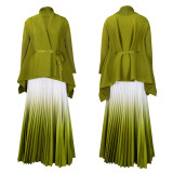 Irregular pleated lace-up top gradient skirt suit foreign trade two-piece suit  ML3297