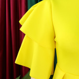 Women's summer new double-layered lotus sleeve pure color large skirt dress foreign trade dress  ATR230
