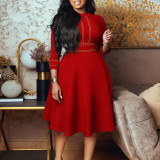 Large size women's short-sleeve collar fashion party full skirt dress seven-sleeve dress  ML3222