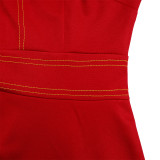 Large size women's short-sleeve collar fashion party full skirt dress seven-sleeve dress  ML3222