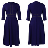 Large size women's short-sleeve collar fashion party full skirt dress seven-sleeve dress  ML3222