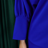 Foreign trade women's fashion style pure color slanted collar shirt wide leg pants set  ML3298