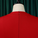 Large size women's short-sleeve collar fashion party full skirt dress seven-sleeve dress  ML3222