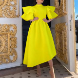 Women's summer new double-layered lotus sleeve pure color large skirt dress foreign trade dress  ATR230