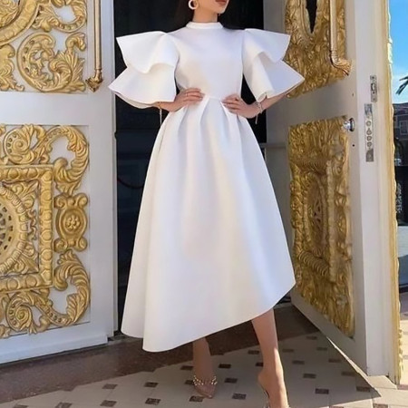 Women's summer new double-layered lotus sleeve pure color large skirt dress foreign trade dress  ATR230