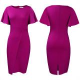 Foreign trade women's summer new style pure color high waist temperament commuting lotus leaf sleeve office European and American dress  ATR311