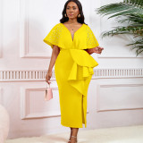 Sexy V-neck ruffled beading party dress socialite temperament banquet dress  ATR516