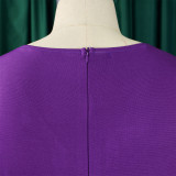 Large size women's fashion elegant temperament pure color five-sleeve dress  ATR533