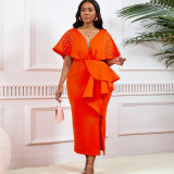 Sexy V-neck ruffled beading party dress socialite temperament banquet dress  ATR516