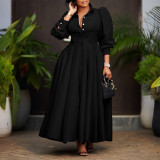 Women's elegant long-sleeved big shirt dress with fashion solid color mid-length dress  ATR570
