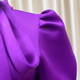 Large size women's summer new fashion bow tie debutante pure color banquet dress dress short sleeve dress  ATR235