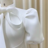 Large size women's summer new fashion bow tie debutante pure color banquet dress dress short sleeve dress  ATR235