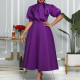 Large size women's summer new fashion bow tie debutante pure color banquet dress dress short sleeve dress  ATR235
