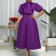 Large size women's summer new fashion bow tie debutante pure color banquet dress dress short sleeve dress  ATR235