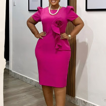 Women's new fashion and elegant short-sleeve short-sleeve dress with pleated skirt and pure color ATR571