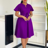Women's summer fashion temperament solid color strap short sleeve plus size foreign trade dress ATR574