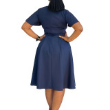 Women's summer fashion temperament solid color strap short sleeve plus size foreign trade dress ATR574