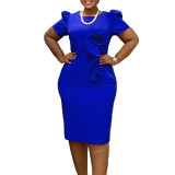 Women's new fashion and elegant short-sleeve short-sleeve dress with pleated skirt and pure color ATR571