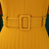 Women's summer new short-sleeved V-neck pleated high waist fashion waist dress  ATR563