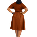 Women's summer fashion temperament solid color strap short sleeve plus size foreign trade dress ATR574