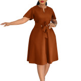 Women's summer fashion temperament solid color strap short sleeve plus size foreign trade dress ATR574