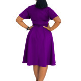 Women's summer fashion temperament solid color strap short sleeve plus size foreign trade dress ATR574