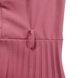 Women's summer new short-sleeved V-neck pleated high waist fashion waist dress  ATR563
