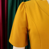 Women's summer new short-sleeved V-neck pleated high waist fashion waist dress  ATR563