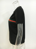 2019 summer explosion round neck sexy navel red green striped short-sleeved T-shirt