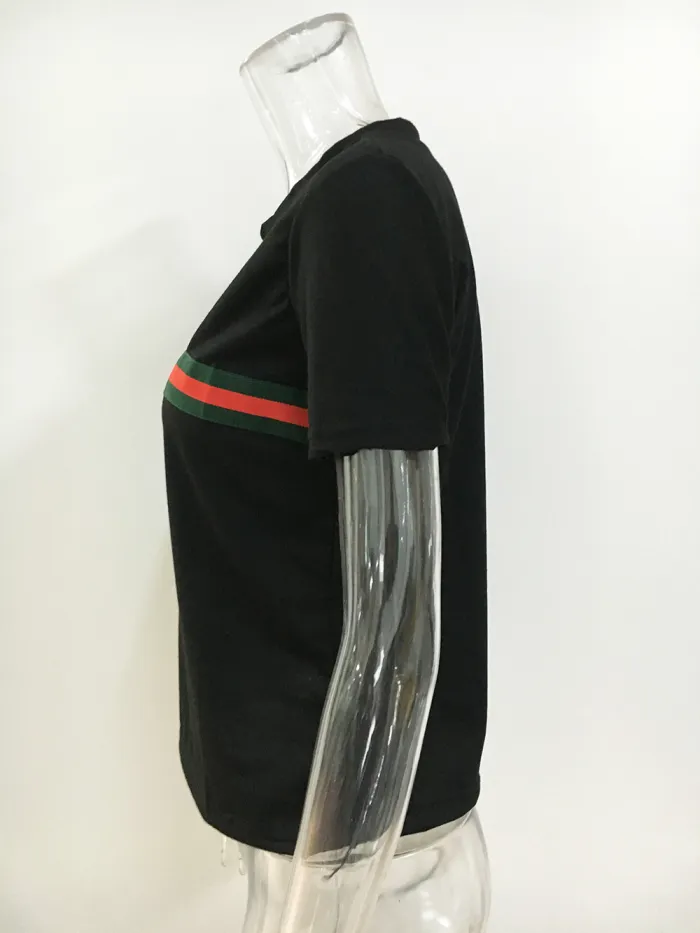 2019 summer explosion round neck sexy navel red green striped short-sleeved T-shirt