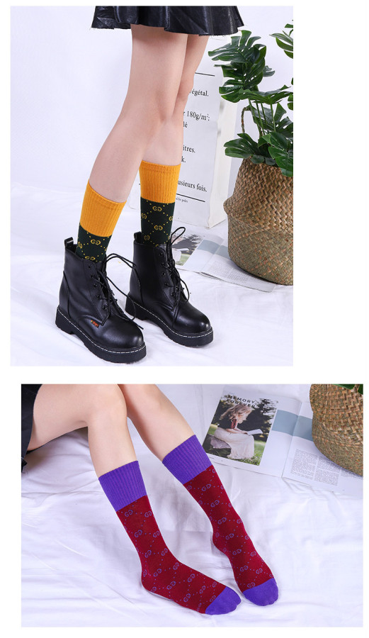 G letter tide brand spring and autumn winter Korean version of the knee under the tube cotton pile socks fashion wild calf female socks