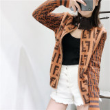 clothes 2019 autumn and winter new European and American casual letter zipper striped turtleneck sweater cardigan coat