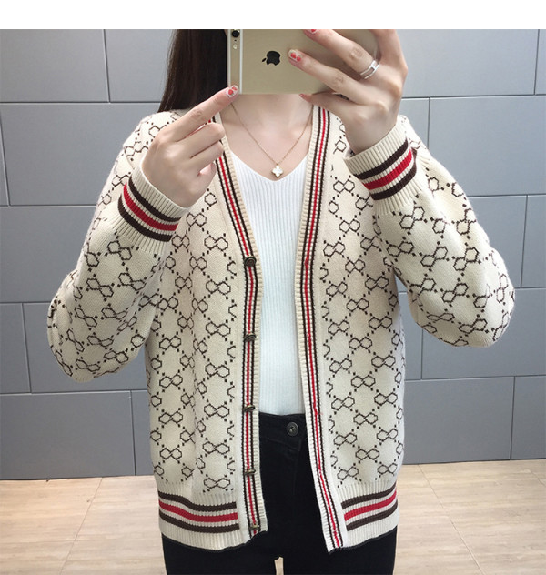 sweater jacket women 2019 autumn and winter long sleeve loose V-neck single-breasted jacket sweater cardigan