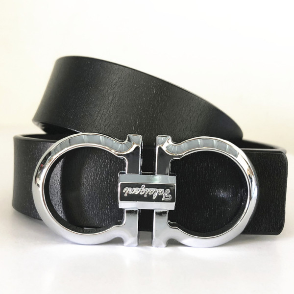 belt 2.8 wide belt men and women real leather smooth buckle business 8 word buckle belt