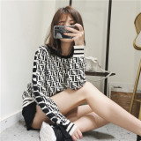 autumn and winter new European and American casual letter stripe long-sleeved strap round neck pullover sweater sweater
